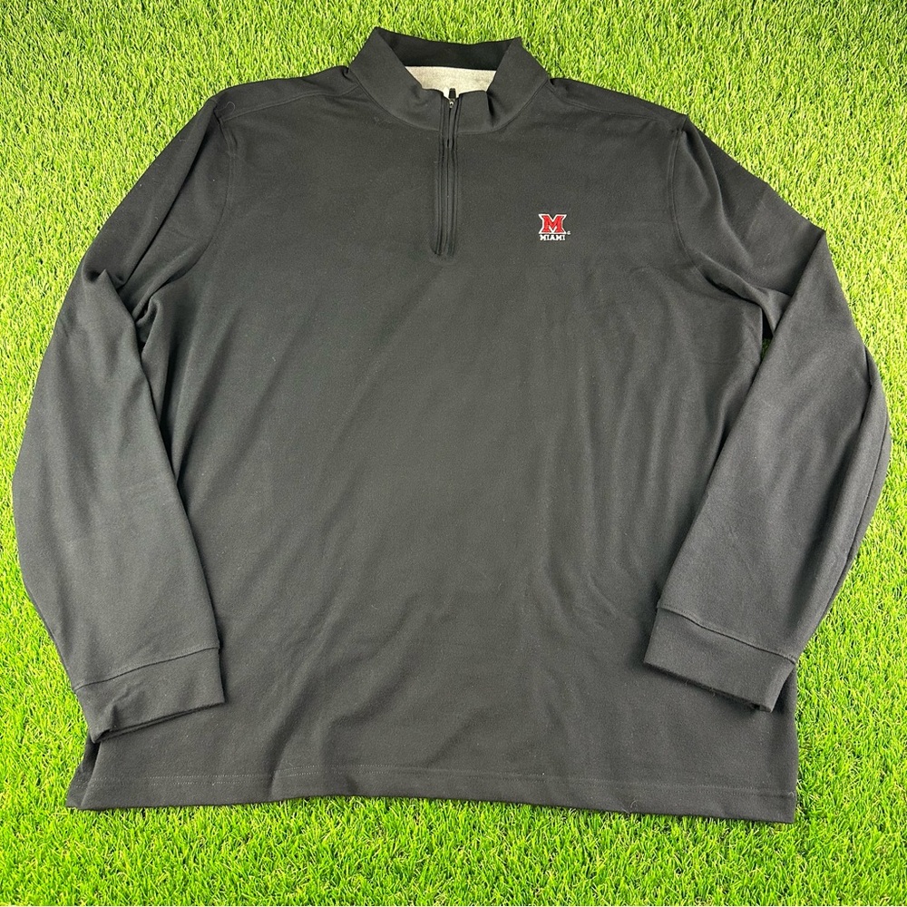 Johnnie-O Miami Red Hawks 1/4 Zip Fleece Pullover Black Long Sleeve Mens Sz XXL